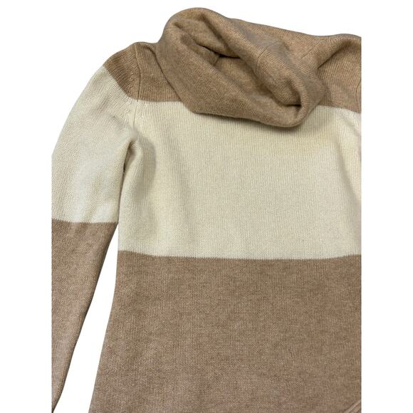 Athleta 100% Cashmere Turtleneck Pullover - Stripe Cream & Tan - X-Small - Picture 7 of 9